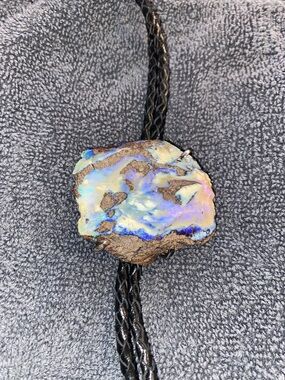 Australian Boulder Opal Bolo Tie Necklace - Stunning! with SS accents!